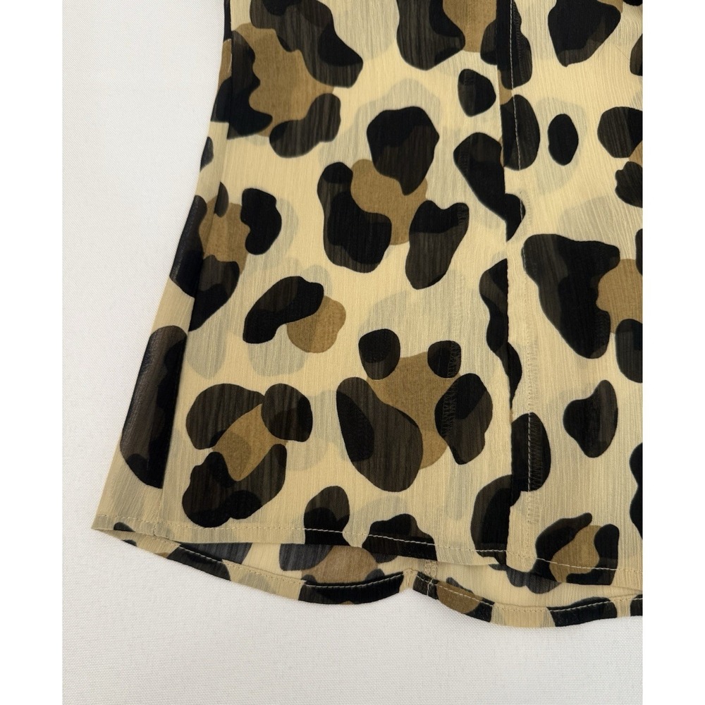 Sunny Leigh Leopard Print Sheer Ruffle Neck Top Blouse Womens Size L - Picture 7 of 7